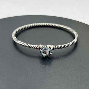 David Yurman Sterling Silver 925 Chatelaine 3MM Bracelet Bangle Blue Topaz 6.5"